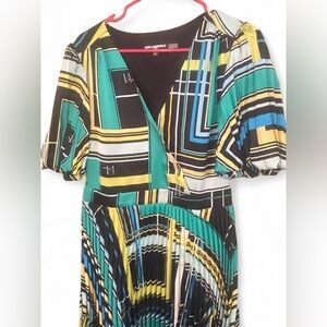 Karl Lagerfeld Black, Teal & Yellow Geometric V-Neck Tunic